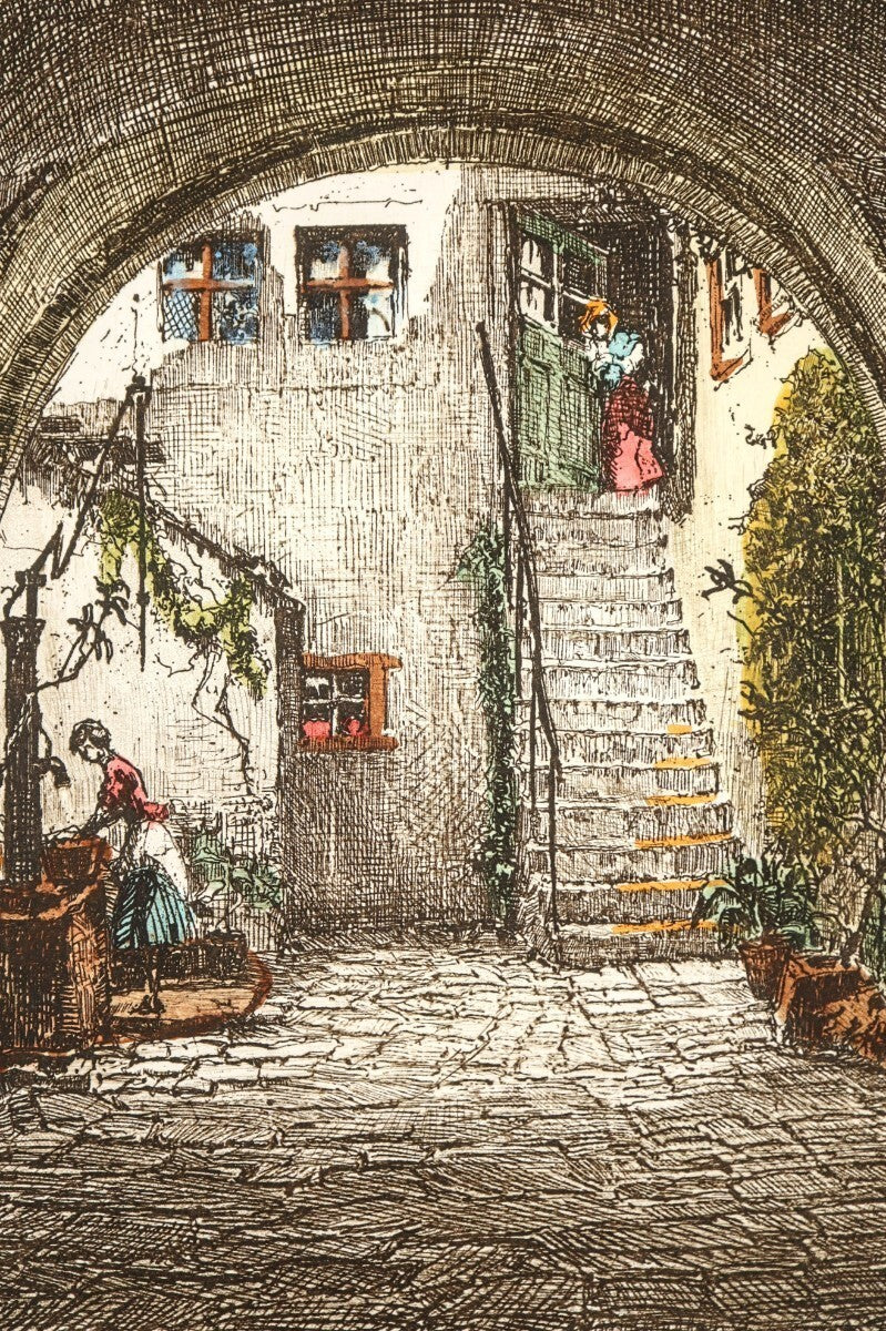 Herta Czernik-Kobanz Gzonning Original Etching With Hand Coloring  Signed