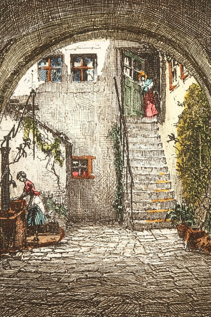 Herta Czernik-Kobanz Gzonning Original Etching With Hand Coloring  Signed