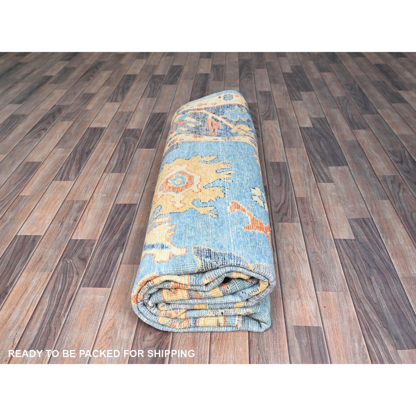 8'4"X10'5" Bonnie Blue Hand Knotted All Natural Wool Oushak Oriental Rug