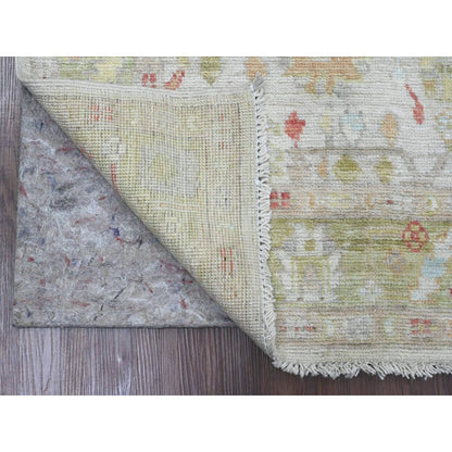Rug 4'x9'10" White Hand Knotted Angora Oushak Floral Pattern Wool Runner
