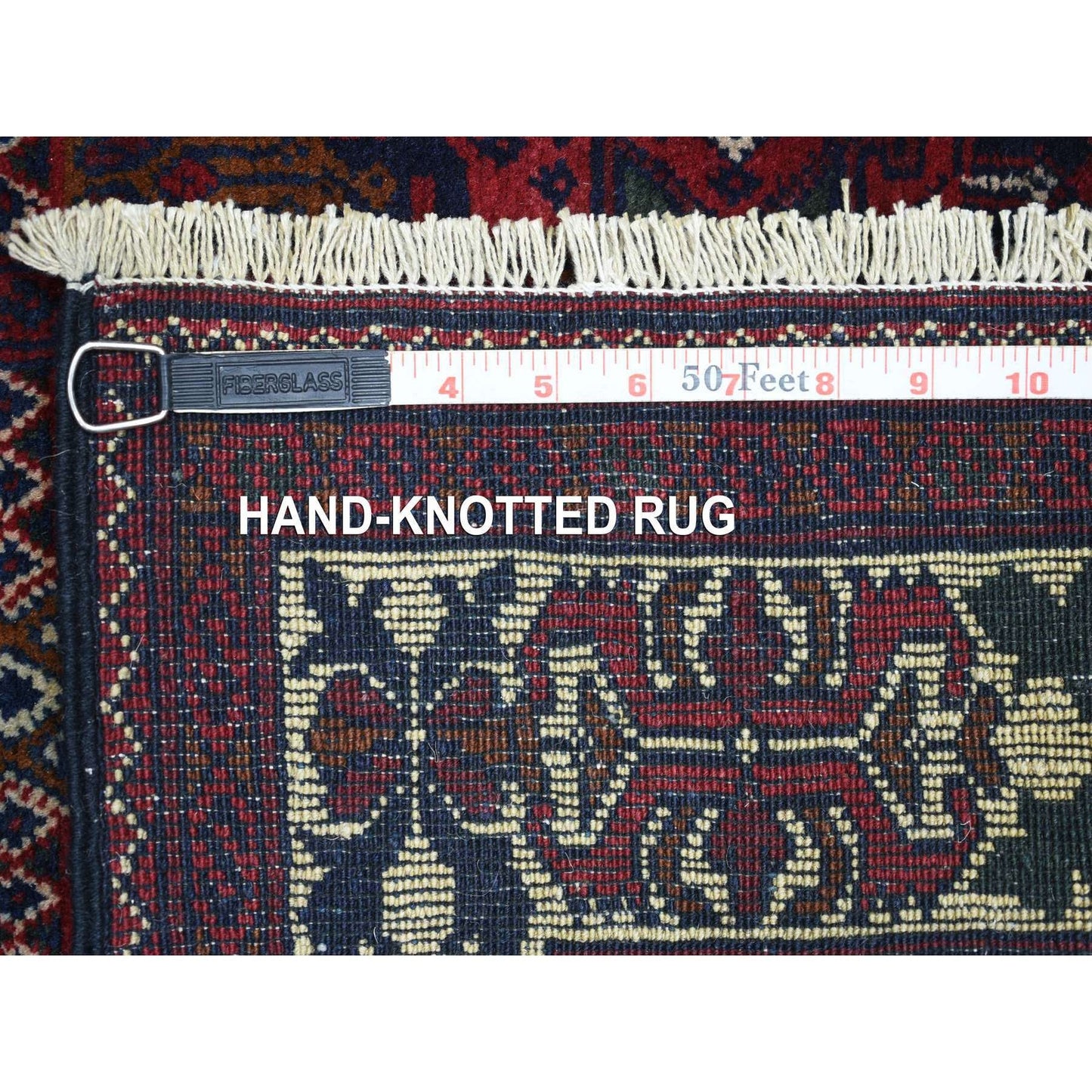2'10"X10" Red Hand Knotted Afghan Khamyab Geometric Runner Wool Rug