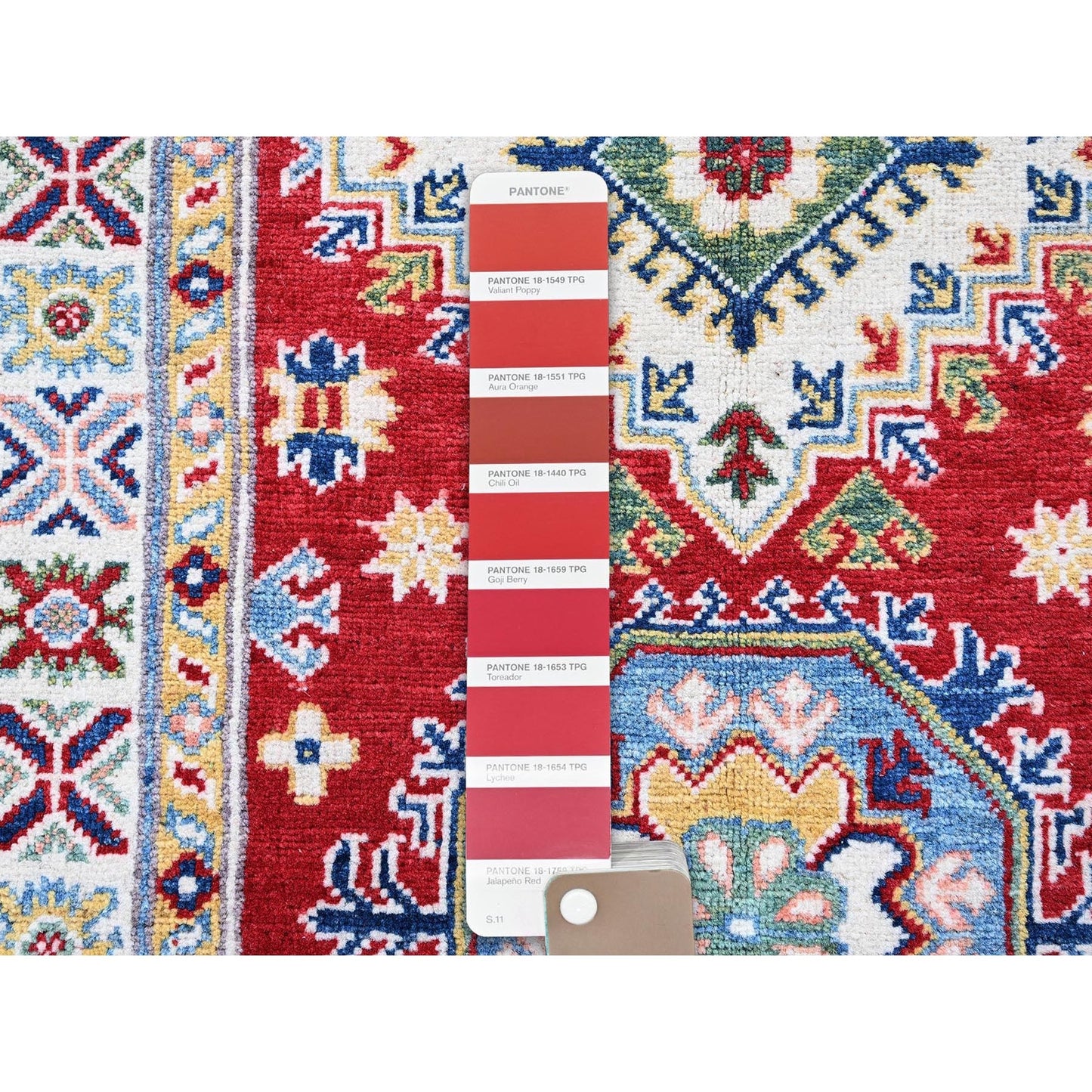 2'9"X9'8" Red Kazak With Geometric Design Soft Wool Hand Knotted Runner Rug