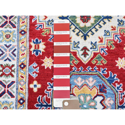 2'9"X9'8" Red Kazak With Geometric Design Soft Wool Hand Knotted Runner Rug