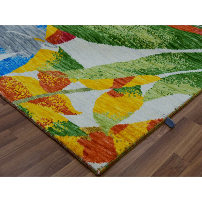 9'X12'3" White Modern And Botanical Design Hand Knotted 100% Wool Rug