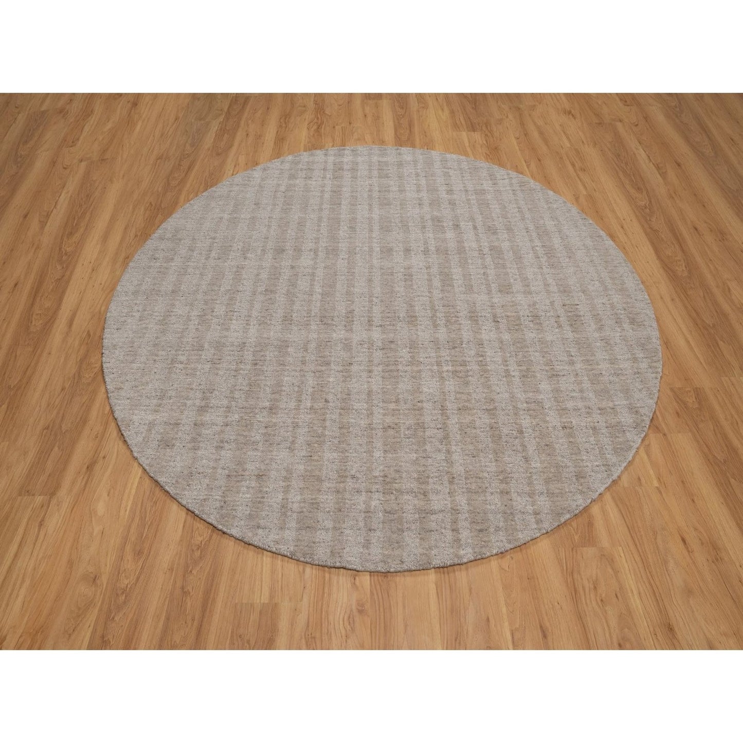 8'X8' Beaver Brown Stripes Design Hand Loomed Natural Wool Round Rug