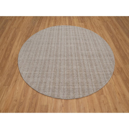 8'X8' Beaver Brown Stripes Design Hand Loomed Natural Wool Round Rug