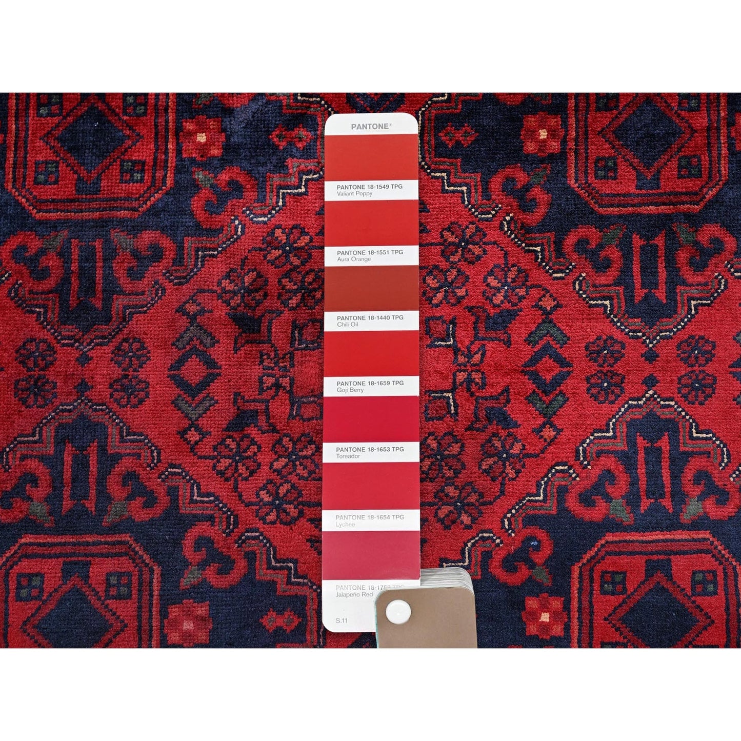 9'10"X13'2" Red Afghan Khamyab Geometric Design Soft Wool Hand Knotted Rug