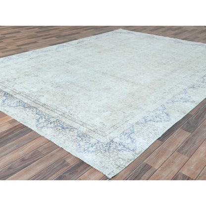 8'1"X10'9" Ivory Distressed Shabby Chic Farsian Hand Knotted Wool Rug