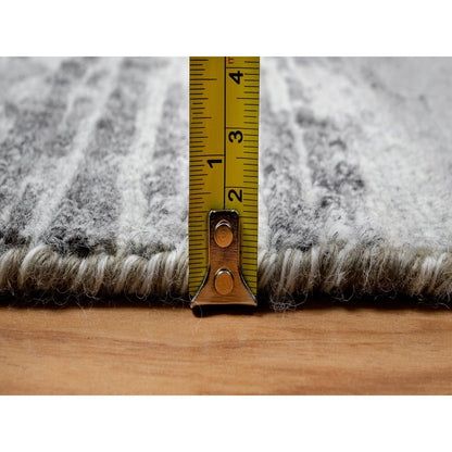 2'6"X11'8" Gray Undyed Natural Wool Hand Knotted Modern Design Runner Rug