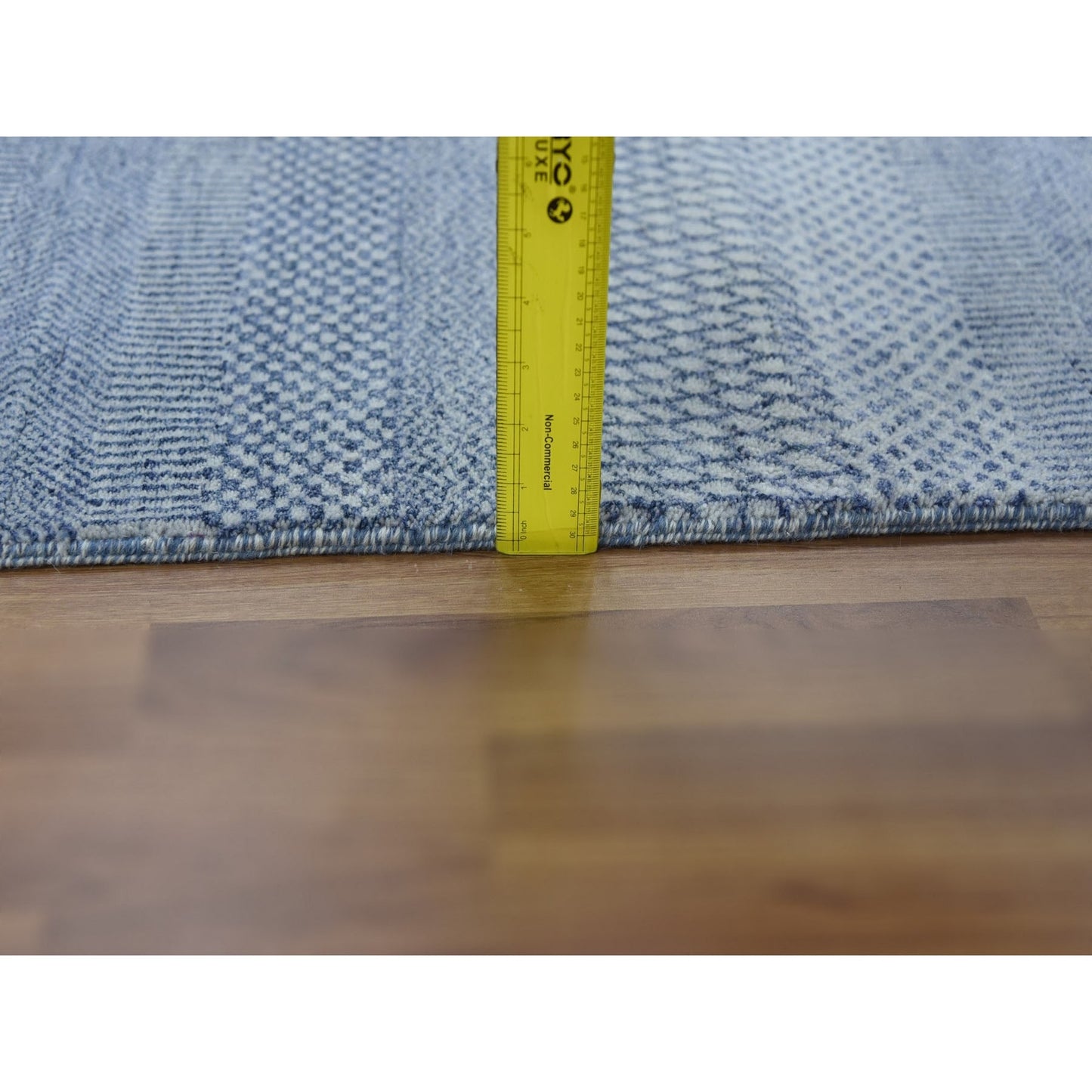 2'6"X10' Blue Hand Knotted Modern Grass Design Wool And Silk Runner Rug