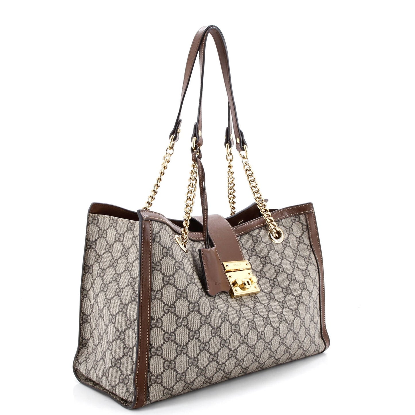 Gucci Padlock Chain Tote Gg Coated Canvas With Leather Medium