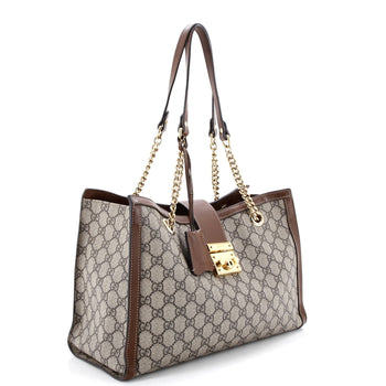 Gucci Padlock Chain Tote Gg Coated Canvas With Leather Medium