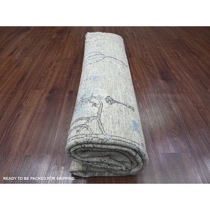 8'X8' Oyster Gray Peshawar Tree Design Hand Knotted 100% Wool Round Rug