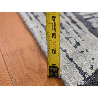 2'7"X8' Gray The Cane Design Pure Silk With Wool Hand Knotted Runner Rug