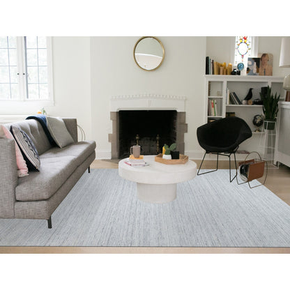 10'X13'10' Frost Gray Modern Striae Design Soft Wool Hand Loomed Rug