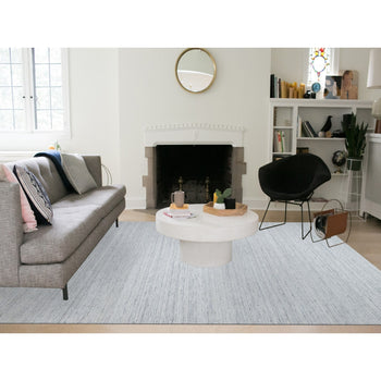 10'X13'10' Frost Gray Modern Striae Design Soft Wool Hand Loomed Rug