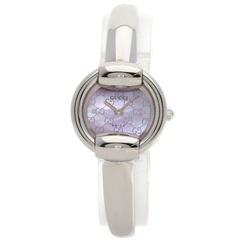 Stainless GUCCI Round Face GG Pink Shell Bangle Watches 1400L