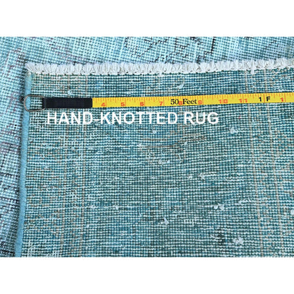 3'1"X5'1" Blue Overdyed Vintage Zoroastrian Tebraz Hand Knotted Wool Rug