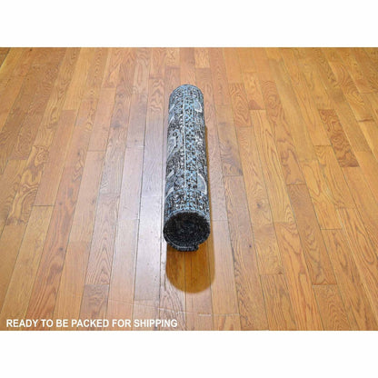 2'7"X8'1" Silk With Textured Wool Hi-Low Pile Mamluk Design Runner Rug