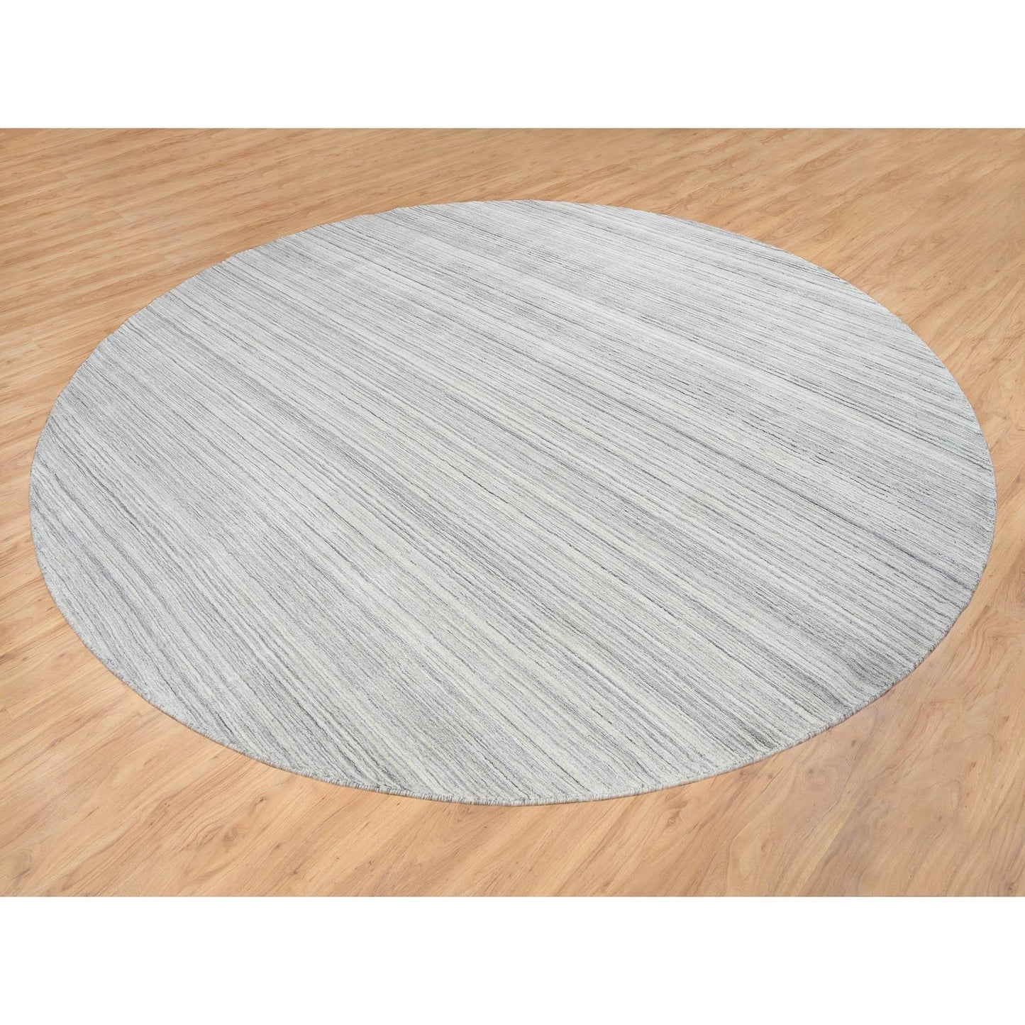 12'X12' Gray Hand Loomed Undyed Natural Wool Modern Design Round Rug