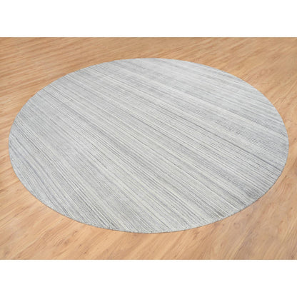 12'X12' Gray Hand Loomed Undyed Natural Wool Modern Design Round Rug