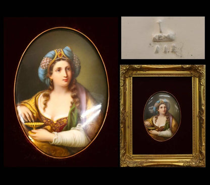 Kpm Berlin Porcelain Plaque Painting - Woman Beauty In Pearl Engraved Framed