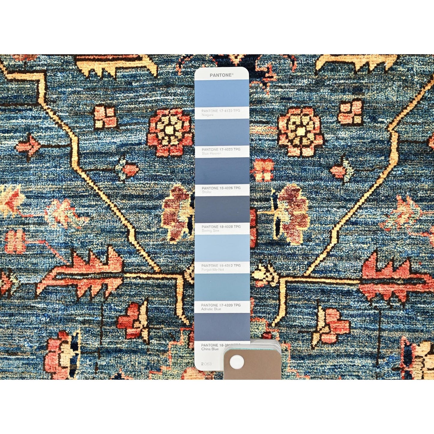 Rug 4'3"x19' Stone Blue Heris All Over Design Pure Wool Hand Knotted Runner
