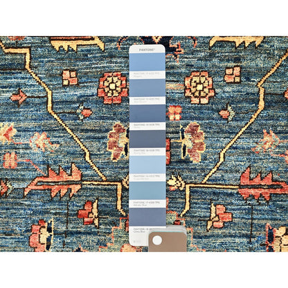 Rug 4'3"x19' Stone Blue Heris All Over Design Pure Wool Hand Knotted Runner