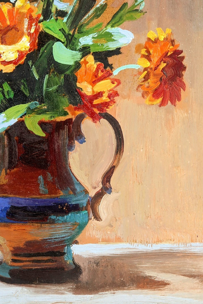 Andr Jouault Calendulas Original Oil Painting Still Life Flowers Signed The F