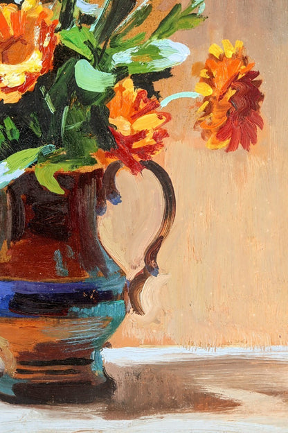 Andr Jouault Calendulas Original Oil Painting Still Life Flowers Signed The F
