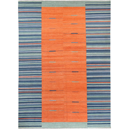 10'4"X14'2" Sunburst And Stripes Design Flat Weave Kilim Hand Woven Rug
