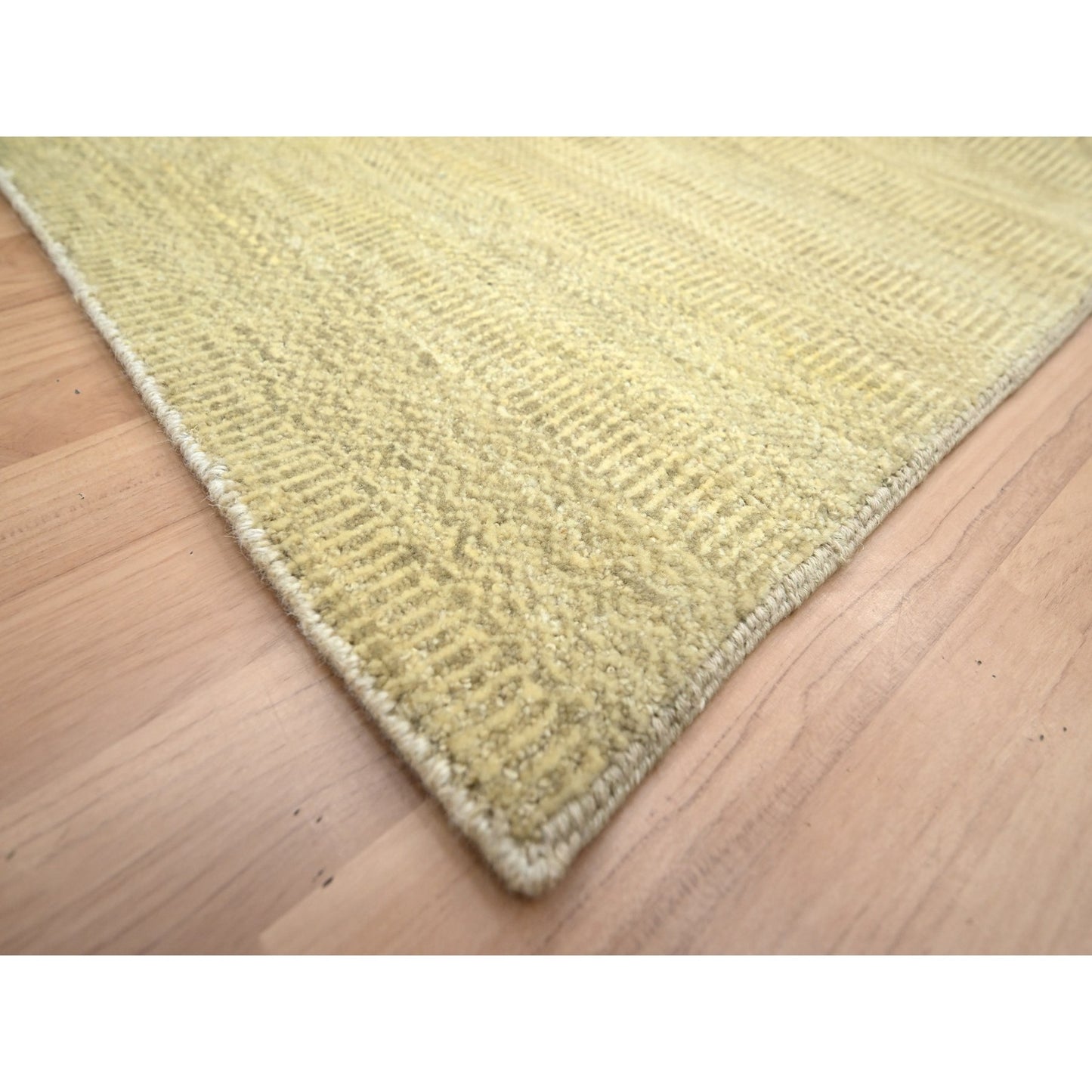 6'X9' Brown Modern Grass Design Hand Knotted Wool And Silk Oriental Rug