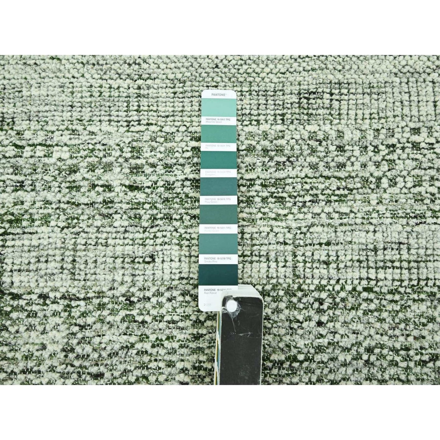 6'X6' Basil Green Hand Knotted Rug Pure Wool Oxidized Grass Design Round