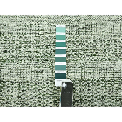 6'X6' Basil Green Hand Knotted Rug Pure Wool Oxidized Grass Design Round