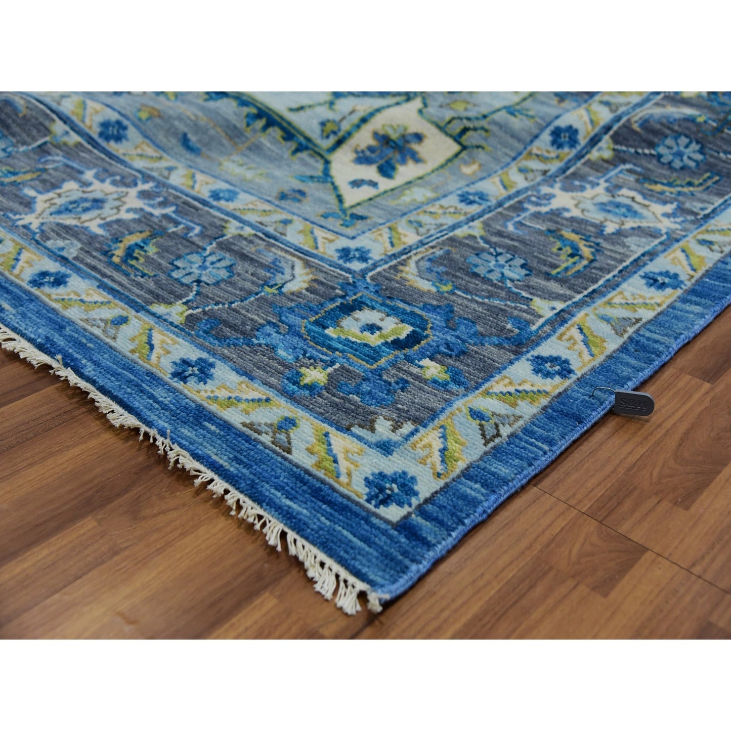 9'2"X12' Blue Soft To The Touch Seeripe Heris 100% Wool Hand Knotted Rug