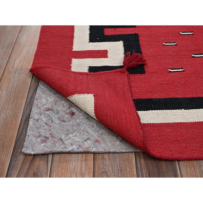 9'2"x11'6" Red Flat Weave Southwest Geometric Design Hand Woven Wool Rug