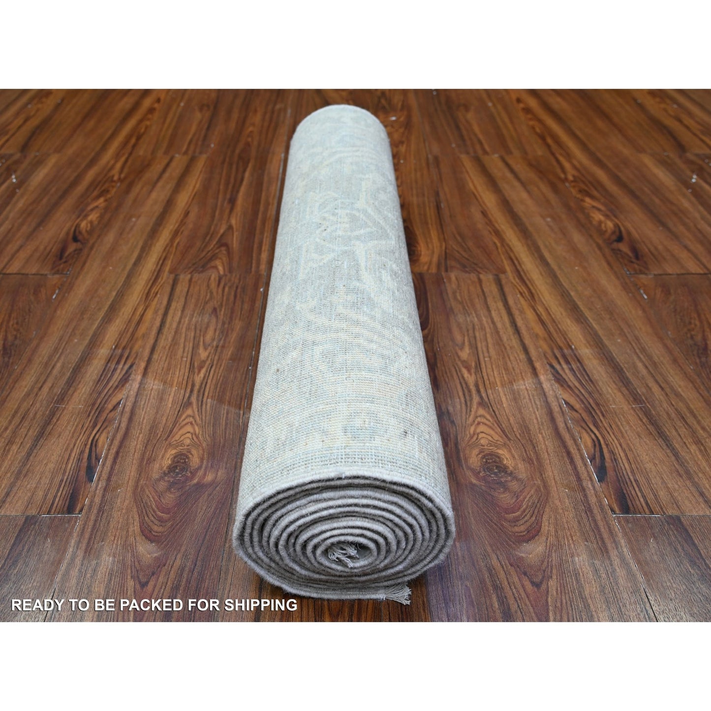 2'6"X11'7" Gray White Wash Peshawar Hand Knotted 100% Wool Runner Rug