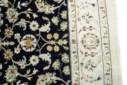 4X6 Ft Navy Floral Indo-Nain Oriental Rug