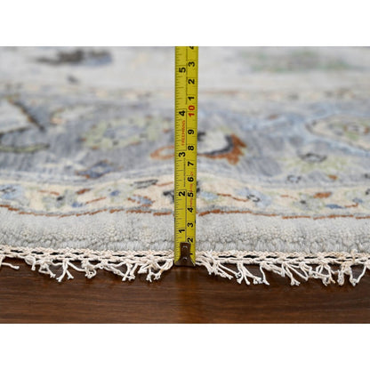 10'X10' Whirlwind Gray Wool Hand Knotted Floral Motifs Oushak Round Rug