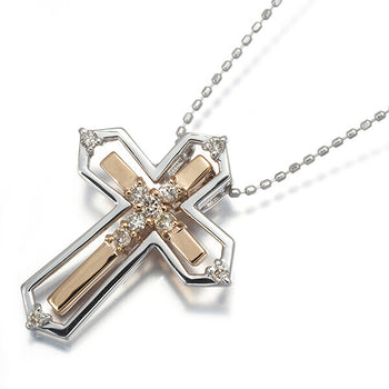 Diamond 0.17Ct Cross 3Way Necklace 18K 750 White Rose Gold