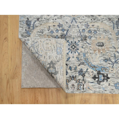 2'7"X25'9" White Hand Knotted Sickle Leaf Silk And Wool Xl Runner Rug