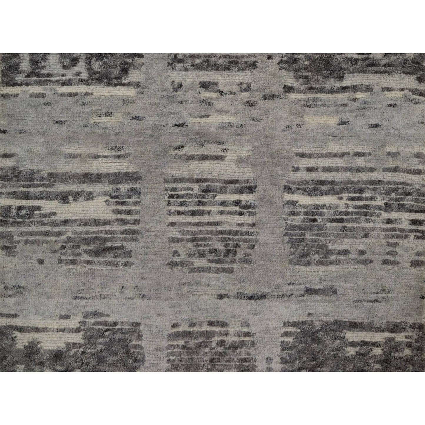 2'X3'1" Gray Modern Mat Rug Criss Cross Erased Design Hand Knotted Wool