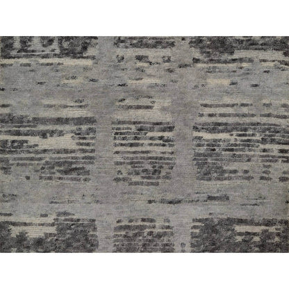 2'X3'1" Gray Modern Mat Rug Criss Cross Erased Design Hand Knotted Wool