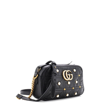 Gucci Pearly Gg Marmont Shoulder Bag Embellished Matelasse Leather Small