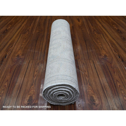 2'7"X11'2" White White Wash Peshawar Hand Knotted Pure Wool Runner Rug
