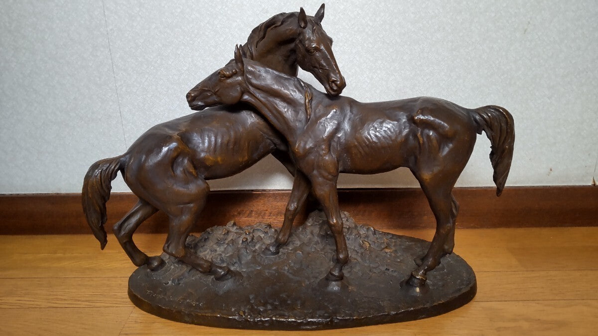 Pierre-Jules Mne "Deux Chevaux" Original Bronze Horse Sculpture 42Cm Signed