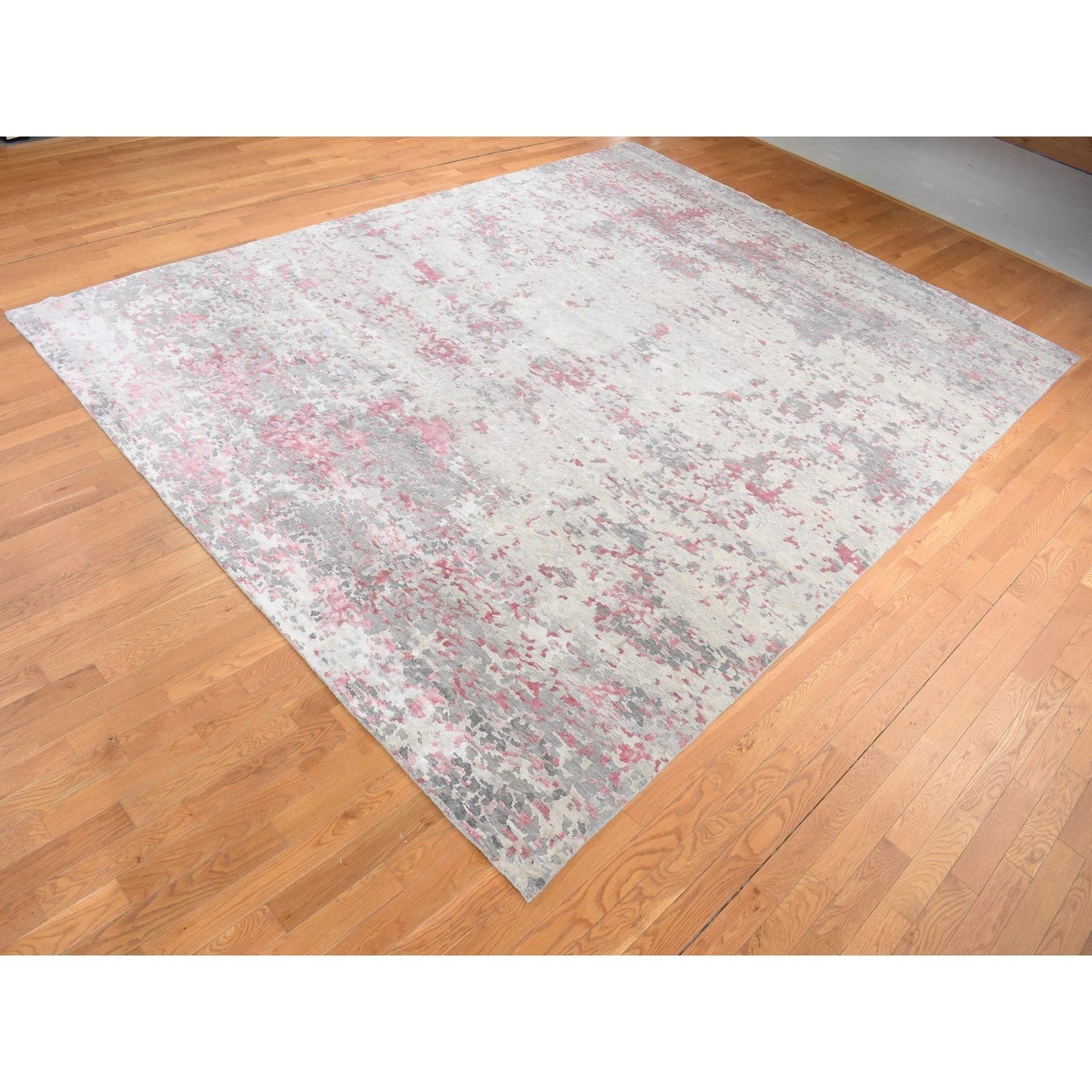 10'X13'9" Ivory Modern Abstract Design Wool And Silk Hand Knotted Rug