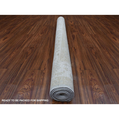 6'X8'10" White Wash Peshawar Pure Velvety Wool Light Gray Handknotted Rug