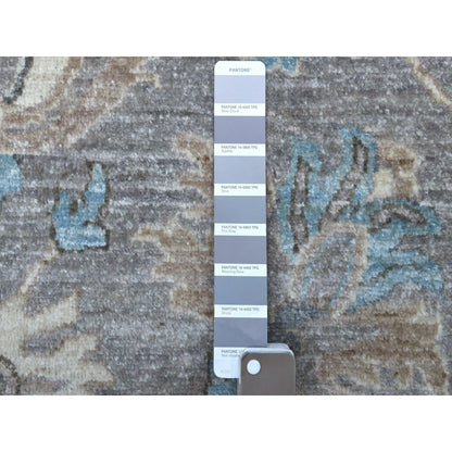 12'X12' Hand Knotted Soft Wool Fine Peshawar Silver Gray Round Rug