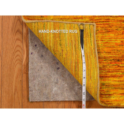 2'X3'1" Gold Color Plain Solid Design Pure Sari Silk Hand Knotted Mat Rug